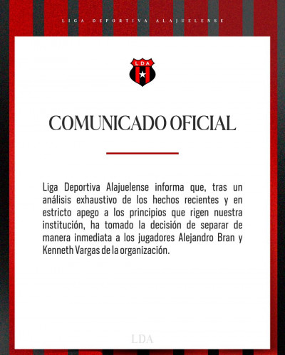 ALAJUELENSE TOMA DURA DECISIÓN CON BRAN Y VARGAS