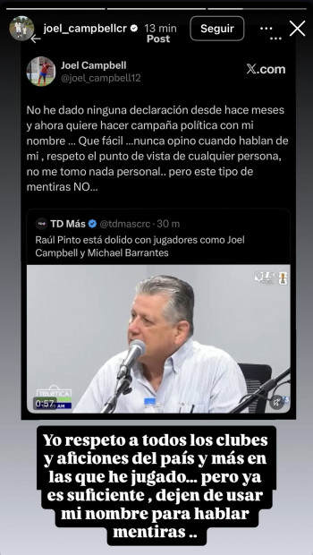 Joel Campbell responde y desmiente a Raúl Pinto: “Dejen de usar mi n...